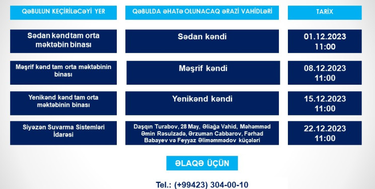 Dekabr ayında rayonun yaşayış məntəqələrində keçiriləcək səyyar qəbulların qrafiki